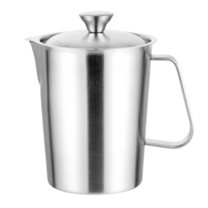 Modern Design Stainless Steel 304 Food Grade Latte Art Pitcher Milk mug Tea Coffee Measuring Cup Scale Mark with Handle and lid