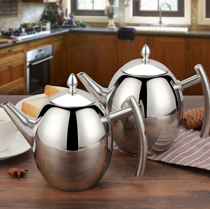 Hot sale stainless steel silver water kettle with filter/ portable tea pot/water jug with infuser cute tea kettle 1/1.5 L