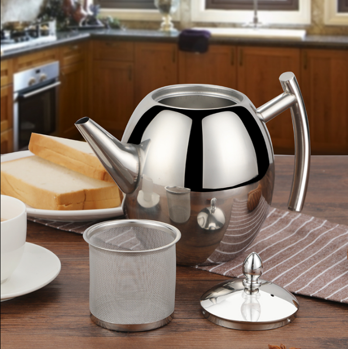 Hot sale stainless steel silver water kettle with filter/ portable tea pot/water jug with infuser cute tea kettle 1/1.5 L