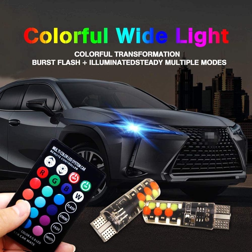 A80 12V New T10 RGB COB 12SMD Broadband Light Seven colors Flash Lamp Multi-mode Vehicle Driving Lamp T10-COB-12SMD