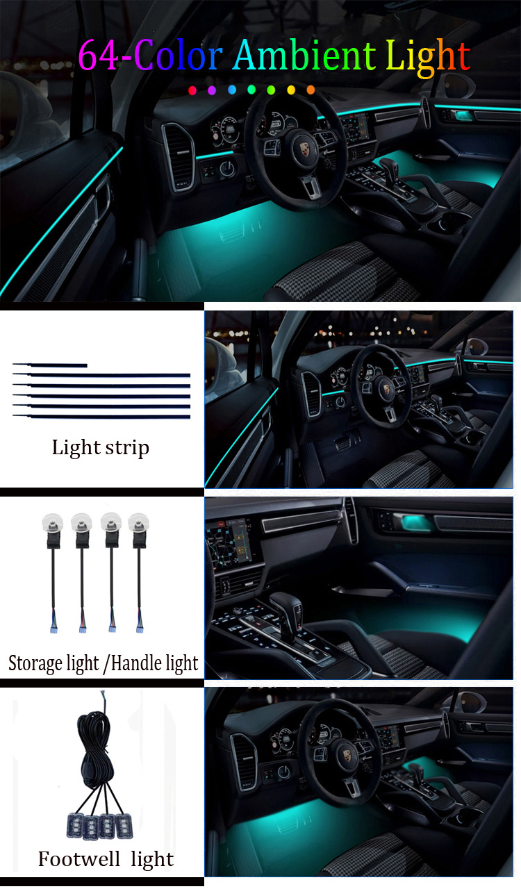 A80 18 IN 1 RGB Ambient Light For Car Interior Breathe Dashboard Door Decoration LED Strip Lights Neon App 12V Ambiance Lighting