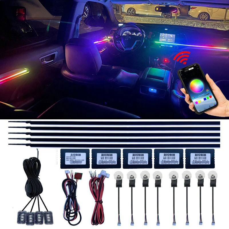 A80 18 IN 1 RGB Ambient Light For Car Interior Breathe Dashboard Door Decoration LED Strip Lights Neon App 12V Ambiance Lighting