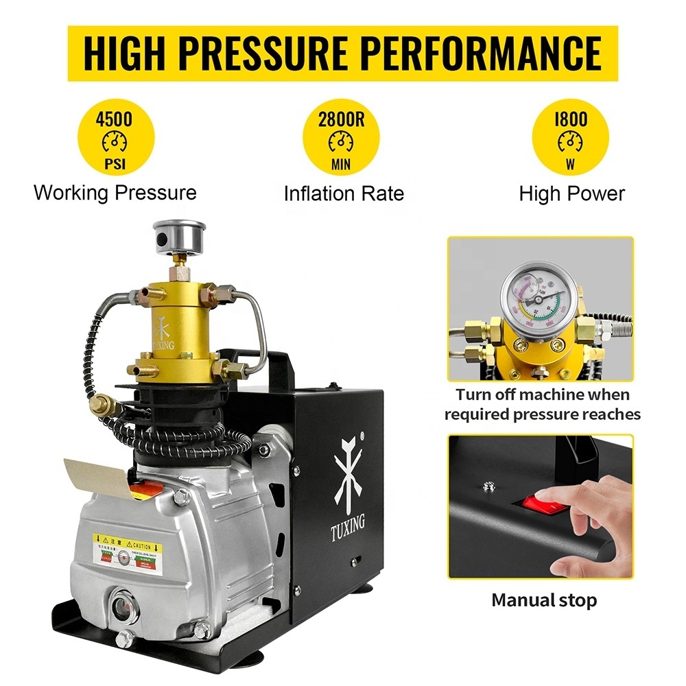 GP Support OEM High Pressure 4500psi Manual Stop 300bar 110V 220V PCP Diving Pump Scuba Air Compressor for Paintball Hunting