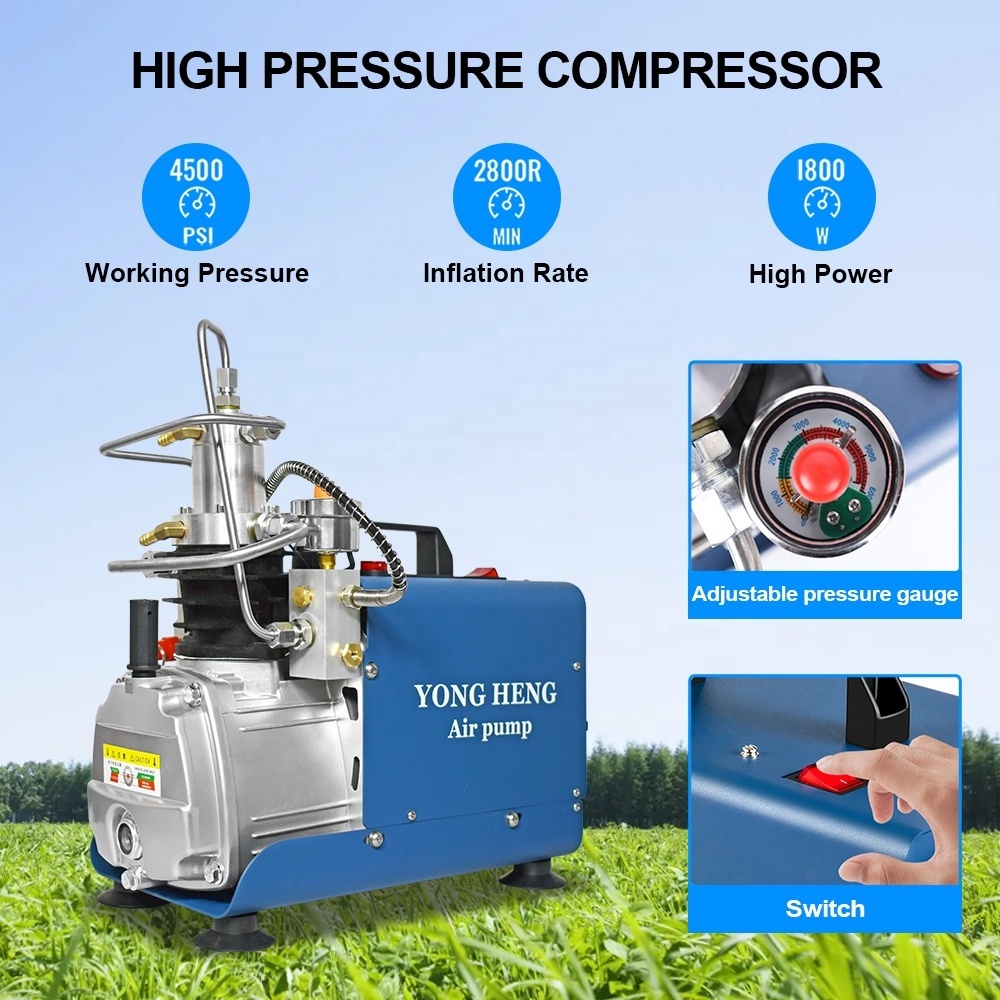 YONG HENG Hot Sale 110V 220V Auto Stop High Pressure 4500psi 300bar 30mpa PCP Hunting Scuba Diving Snorkeling Air Compressor