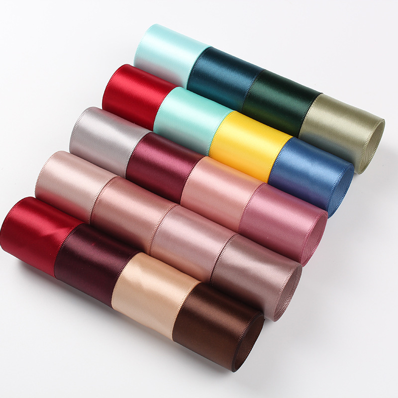 High Quality Double Face Polyester Satin Ribbon Solid Color Woven Edge Ribbon