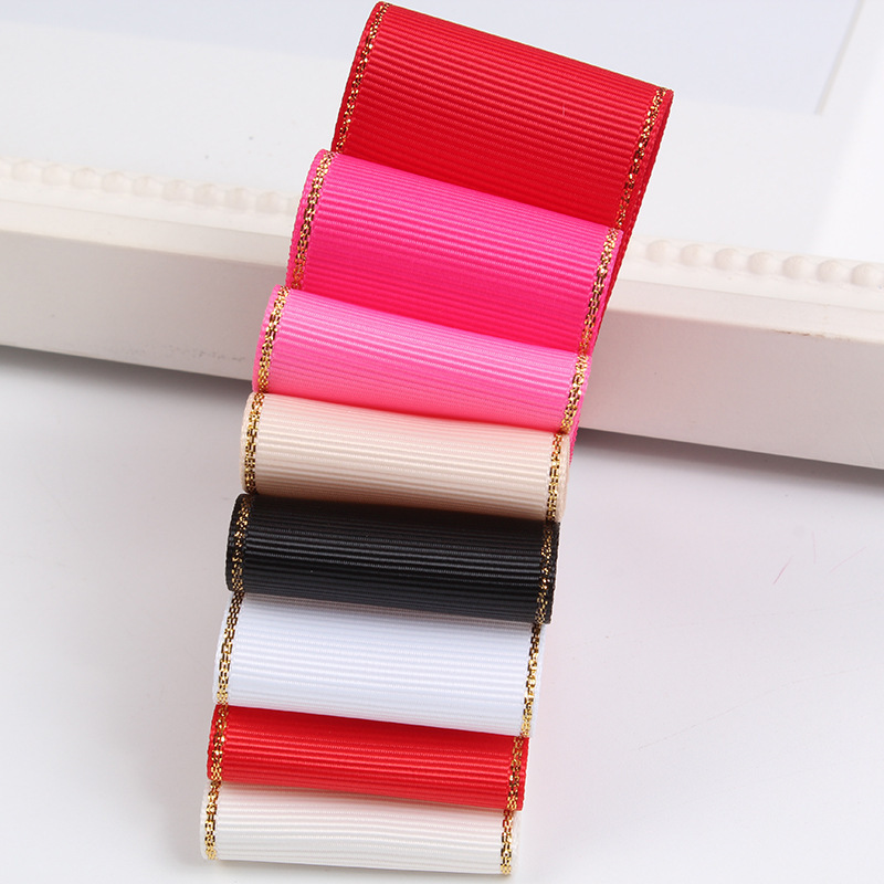 Double Face Grosgrain Ribbon For DIY Manual Christmas Decoration Golden Edge Grosgrain Ribbon