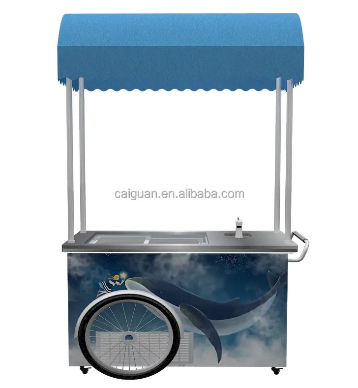 New Design Convenient Trolley Cart Manufacturer Ice Cream Display Cabinets Street Ice Cream Vending Cart