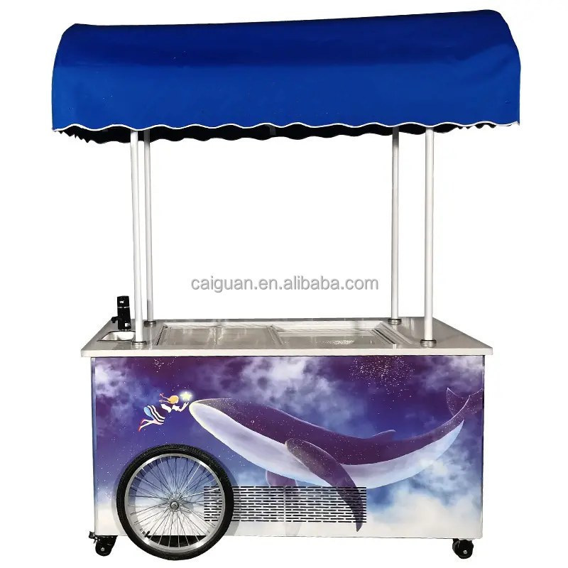 New Design Convenient Trolley Cart Manufacturer Ice Cream Display Cabinets Street Ice Cream Vending Cart