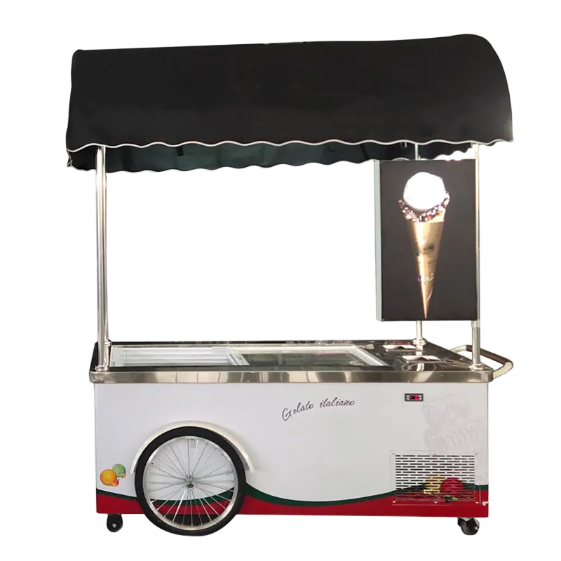 New Design Convenient Trolley Cart Manufacturer Ice Cream Display Cabinets Street Ice Cream Vending Cart