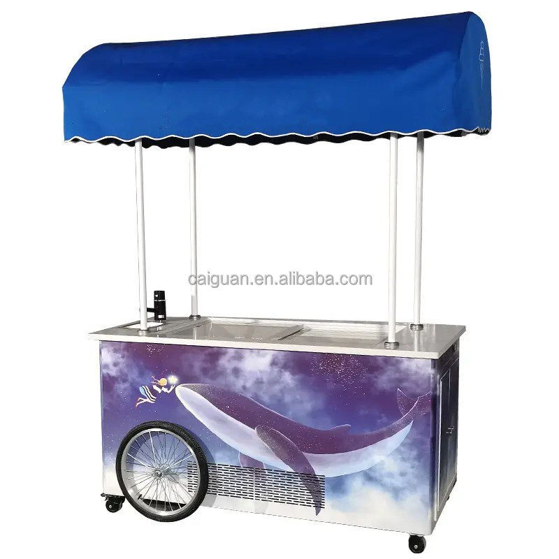 New Design Convenient Trolley Cart Manufacturer Ice Cream Display Cabinets Street Ice Cream Vending Cart