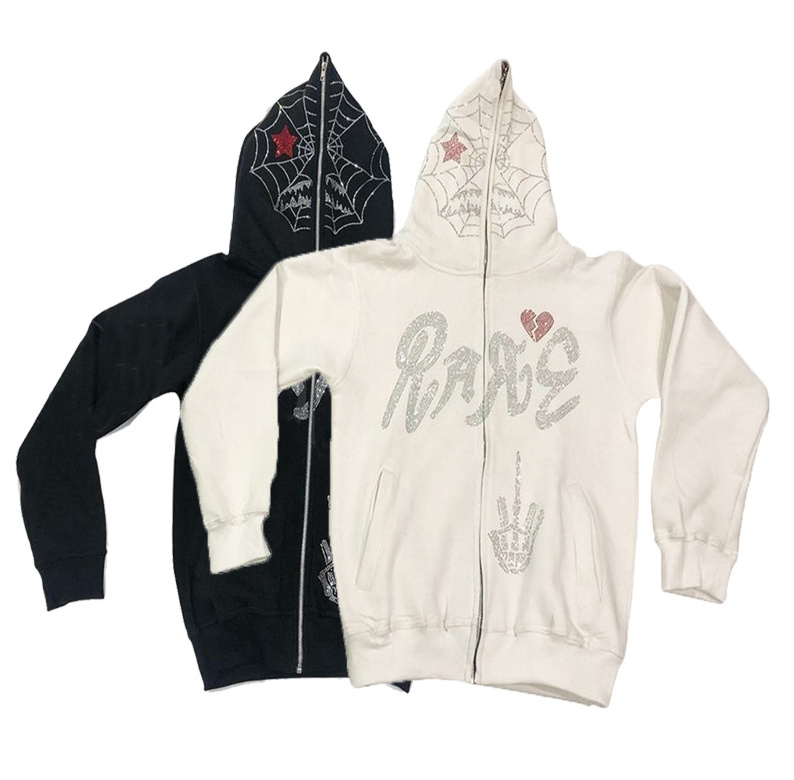 Custom Heavyweight Rhinestone Full Zip Hoodie Over the Face Iron-on Rhinestones Transfers for Hoodies