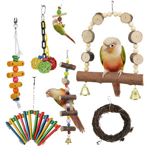 19 Pcs Bird Parrot Swing Chewing Toys Multicolored Wooden Bird Toys