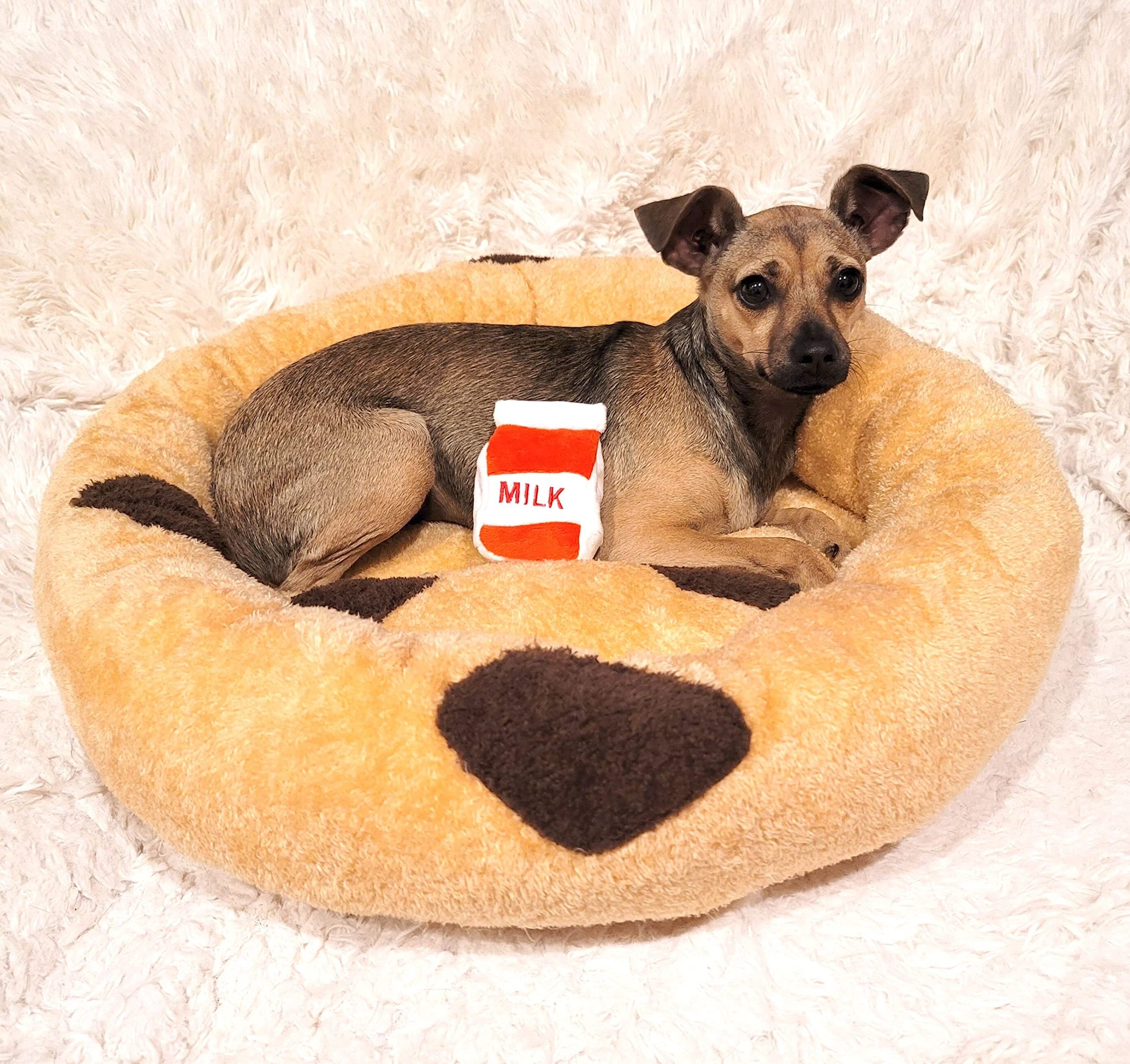 Dog Food Cookie Pet Bed Polka Dots Boucle Comfortable Soft Round Small Calming Donut Cat Dog Plush Cute Cat Bed