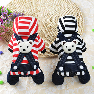 Hot Sales Striped Jean Winter Small Pet Jumpsuit Overalls Dress Dog Clothes From China Luxury Designer Dog Clothes Pet Hoodies