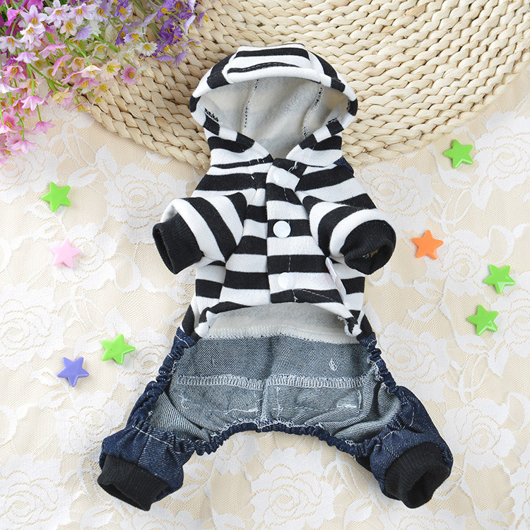 Hot Sales Striped Jean Winter Small Pet Jumpsuit Overalls Dress Dog Clothes From China Luxury Designer Dog Clothes Pet Hoodies