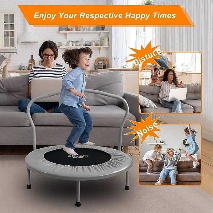 Fitness Trampoline for Kids Foldable Mini Trampoline with Adjustable Foam Handle Workout Indoor Outdoor Home Use