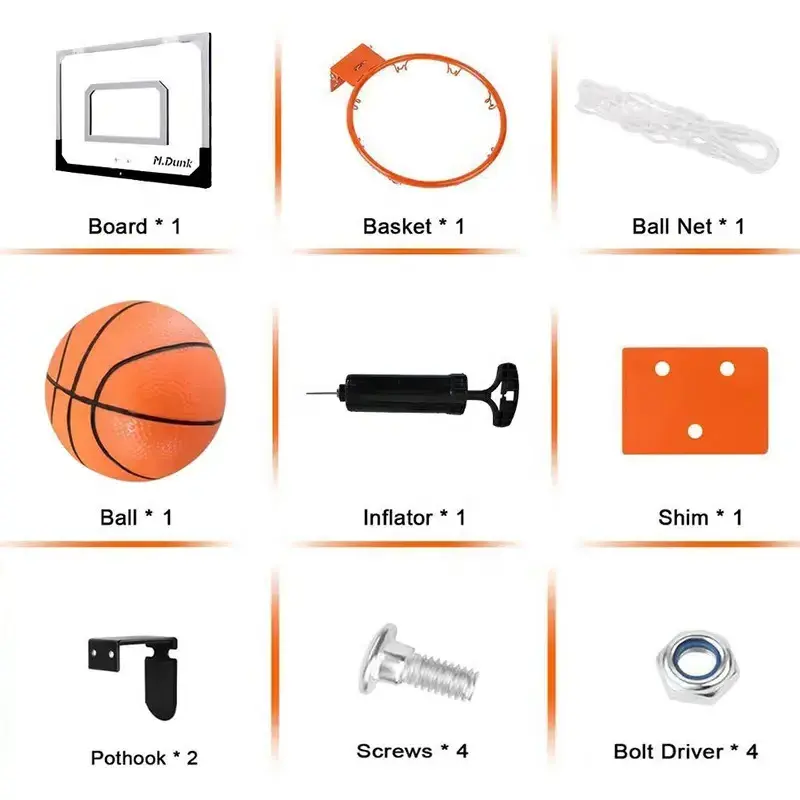 18*12 Inch Backboard Pro Mini Basketball Hoop Over The Door Wall Mounted Basketball Goal Set