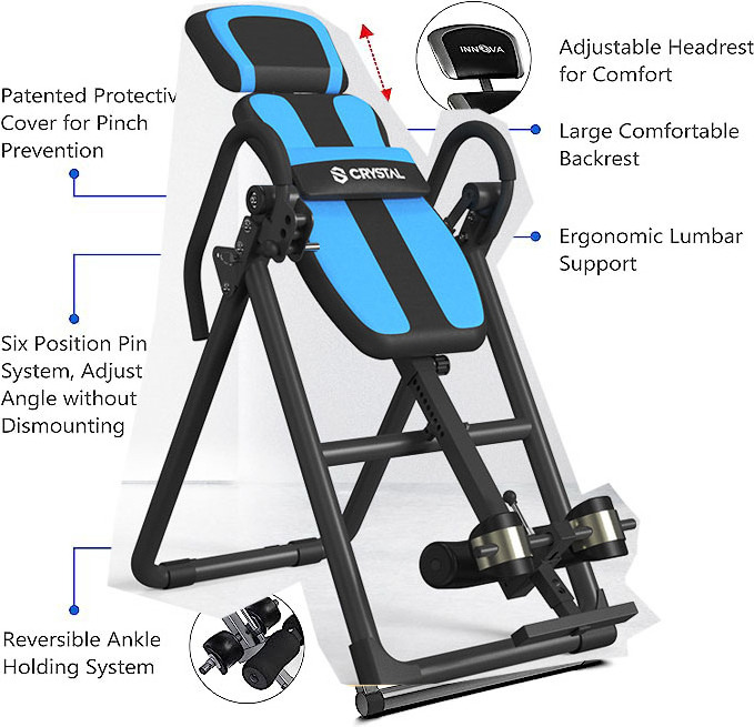 Inversion Table with Adjustable Headrest, Reversible Ankle Holders, and 300 lb Weight Capacity