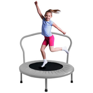 Fitness Trampoline for Kids Foldable Mini Trampoline with Adjustable Foam Handle Workout Indoor Outdoor Home Use