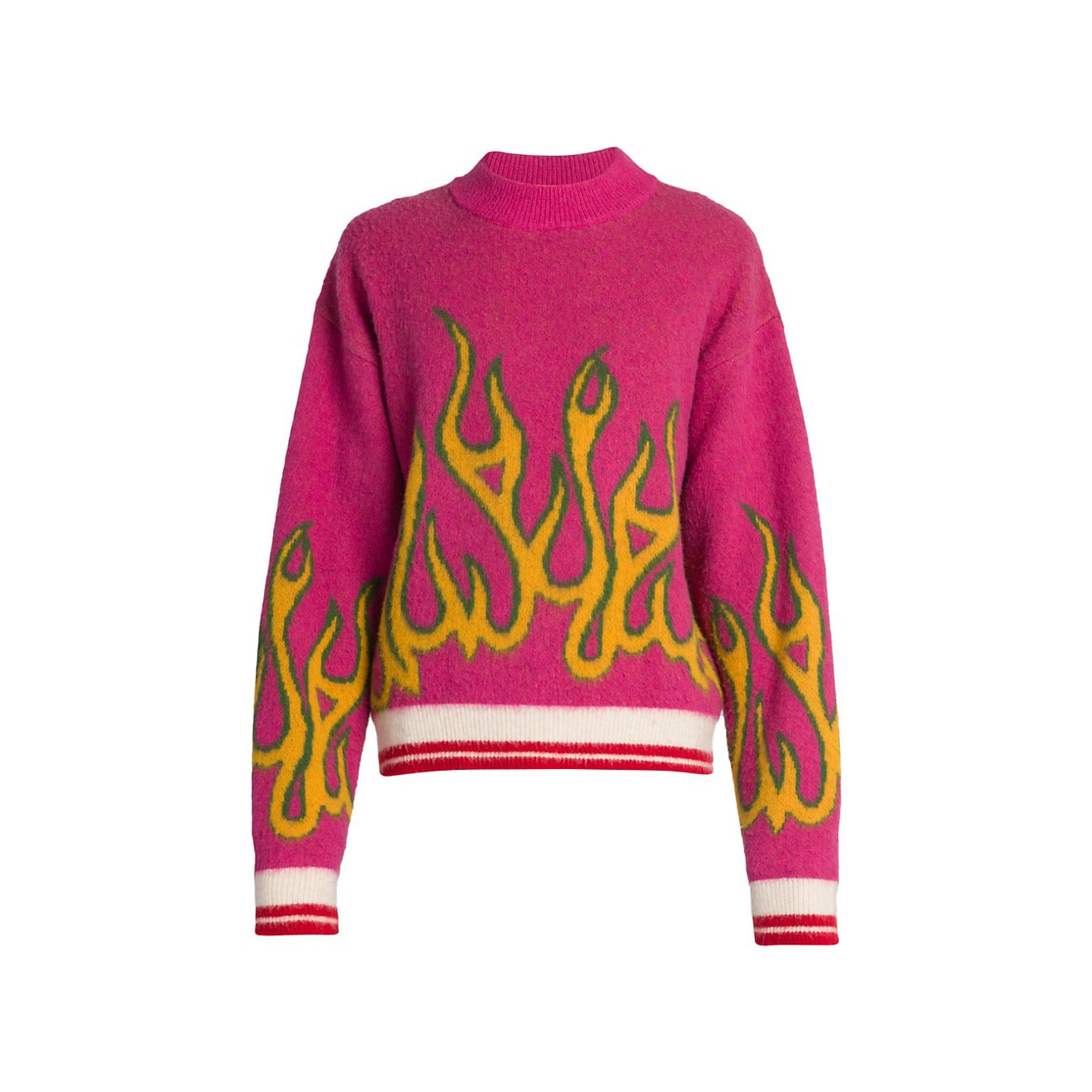 CaiNan Customized Men crew neck jacquard pullover Ribbed cuffs and hem intarsia knit flame sweater