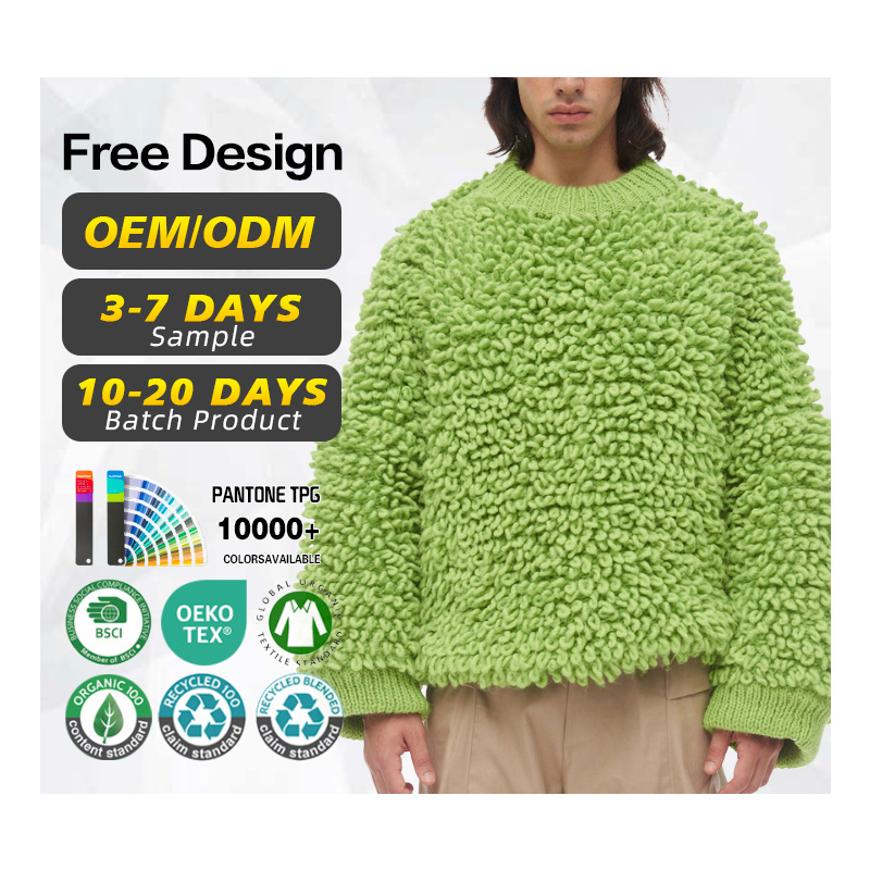 Men Sweater Custom OEM ODM Oversize Crop Fit Wool Acrylic Winter Clothes Designer Green Knitted Pullover Knitwear Bubble Sweater