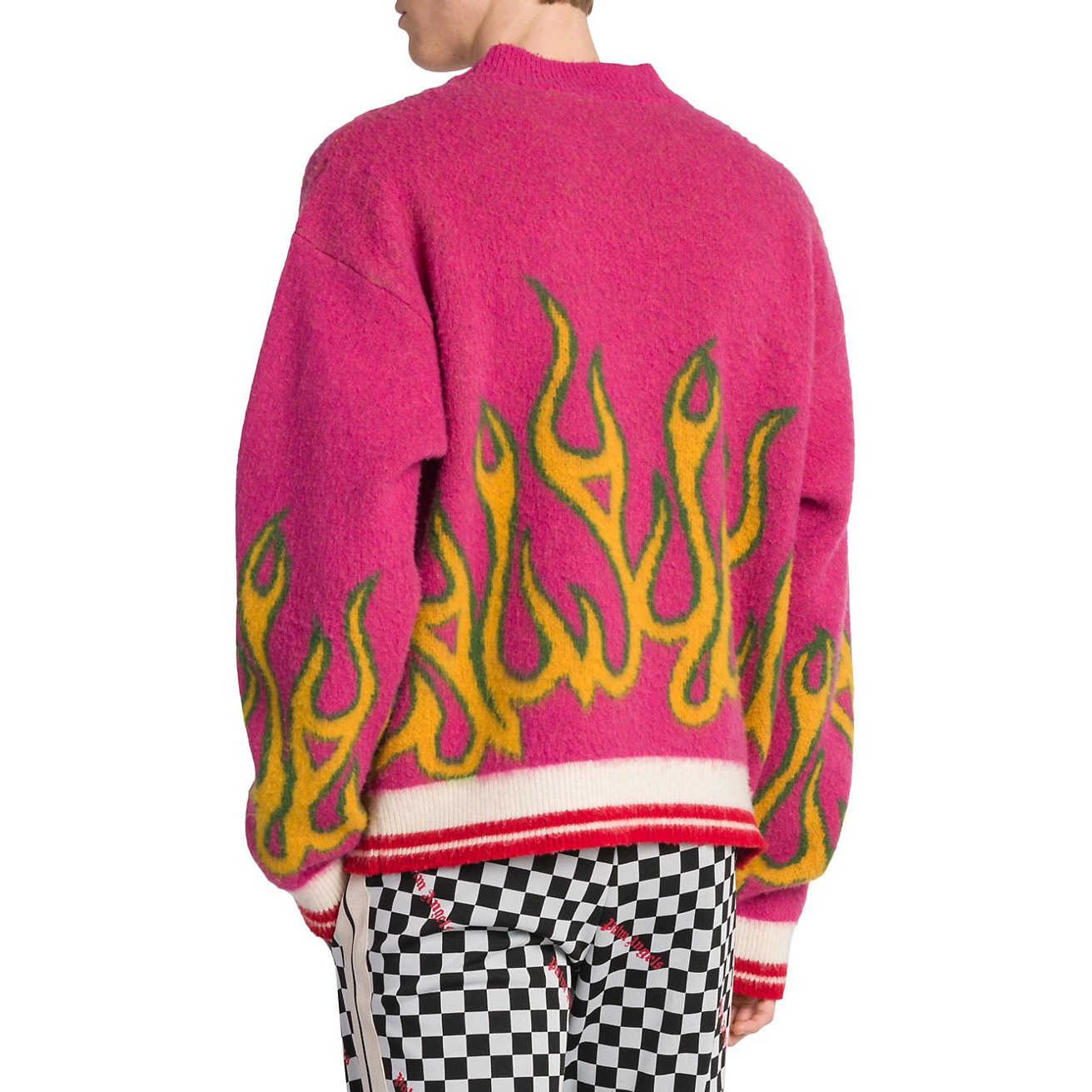 CaiNan Customized Men crew neck jacquard pullover Ribbed cuffs and hem intarsia knit flame sweater