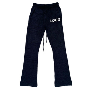 Custom Logo Winter Men Knit Trousers Fuzzy Knitted Mohair Pants Men Mohair Flared Sweatpants Mohair Flare Sweater Pants