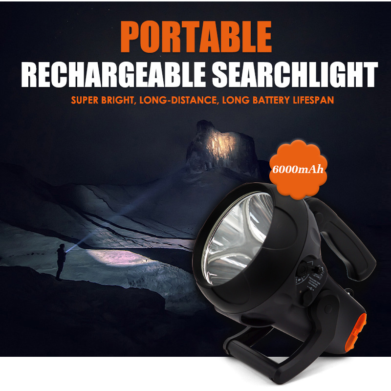 Rechargeable 10 Watt Handheld LED Spotlight Flashlight with Blinking 6000mAh Li-ion