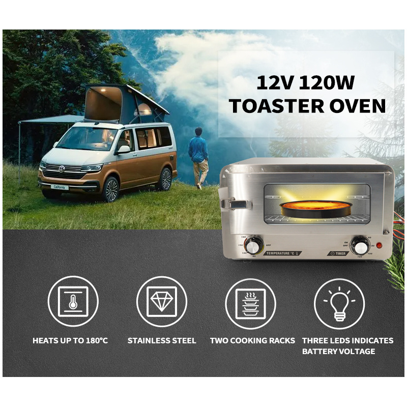 DC12V 120W Stainless Steel Toaster Oven Food Heater Portable Microwave For Car/Truck/Camping