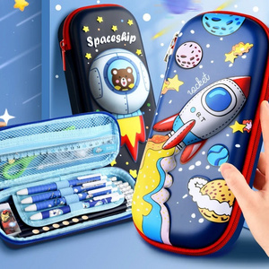 3D Astronaut Pencil Case for Kids Boys, Waterproof Pencil Box with Compartments Pen Pouch (Dark Blue)