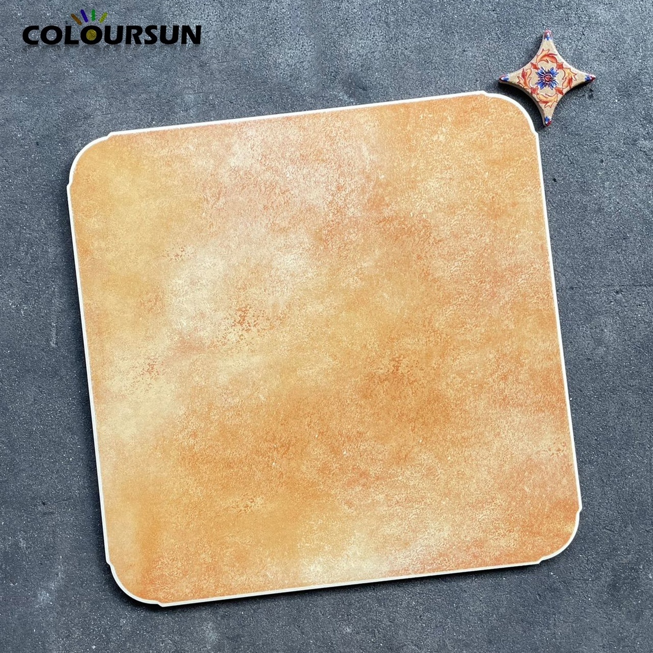 500X500 MM orange color non-skip dinning room milky white marble floor tile design black and white marble tile floor