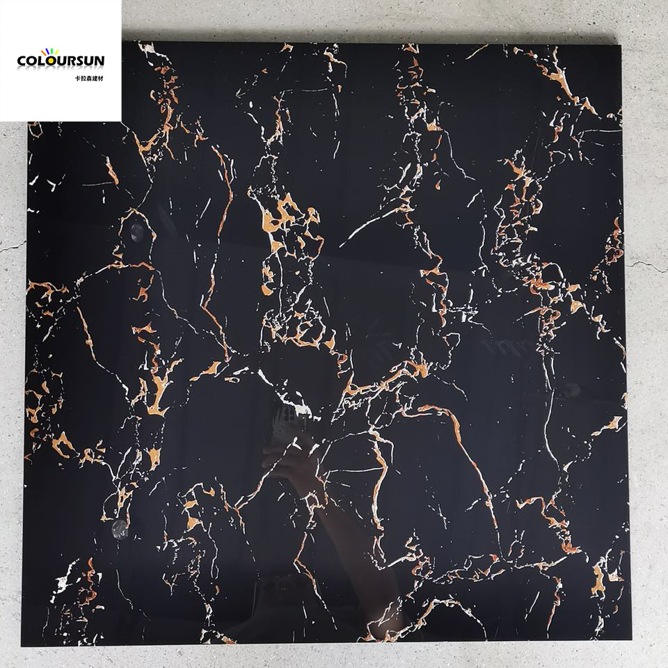 Glossy Marble Floor Tiles Polished Glazed Porcelanto Porcelain Black Ceramic Non-slip Floor Tile