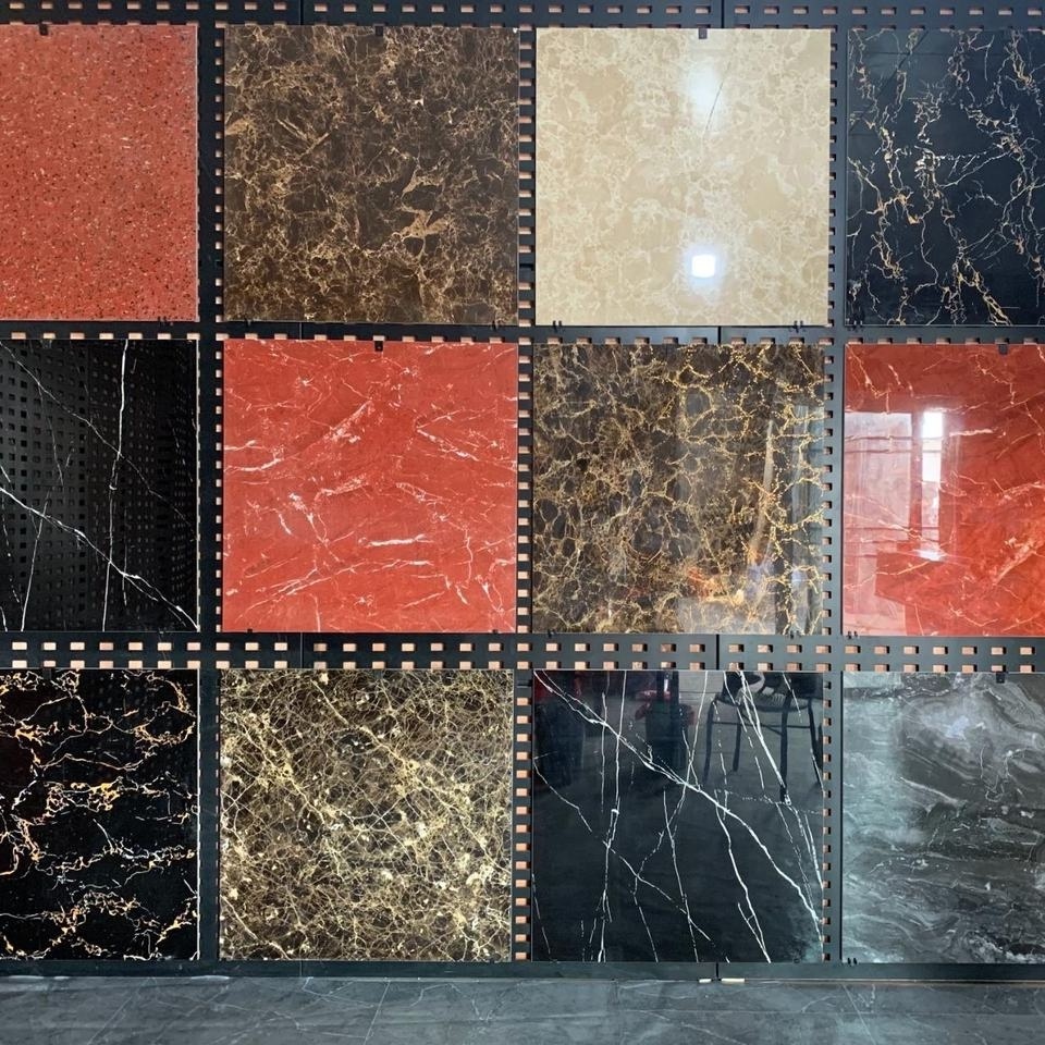 Factory Price Wholesale Cheap Polished brown marble look stone texture red custom size black gold floor tile