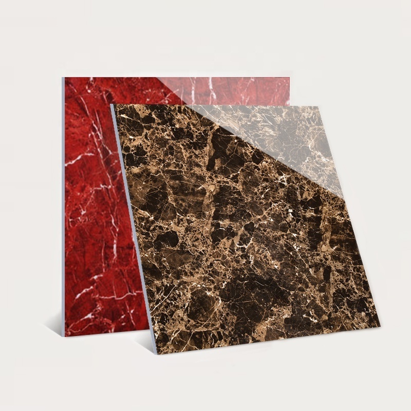 Factory Price Wholesale Cheap Polished brown marble look stone texture red custom size black gold floor tile