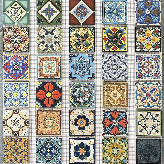 100X100mm Moroccan small flower tiles kitchen balcony antique floor tiles retro green bathroom bathroom art tiles