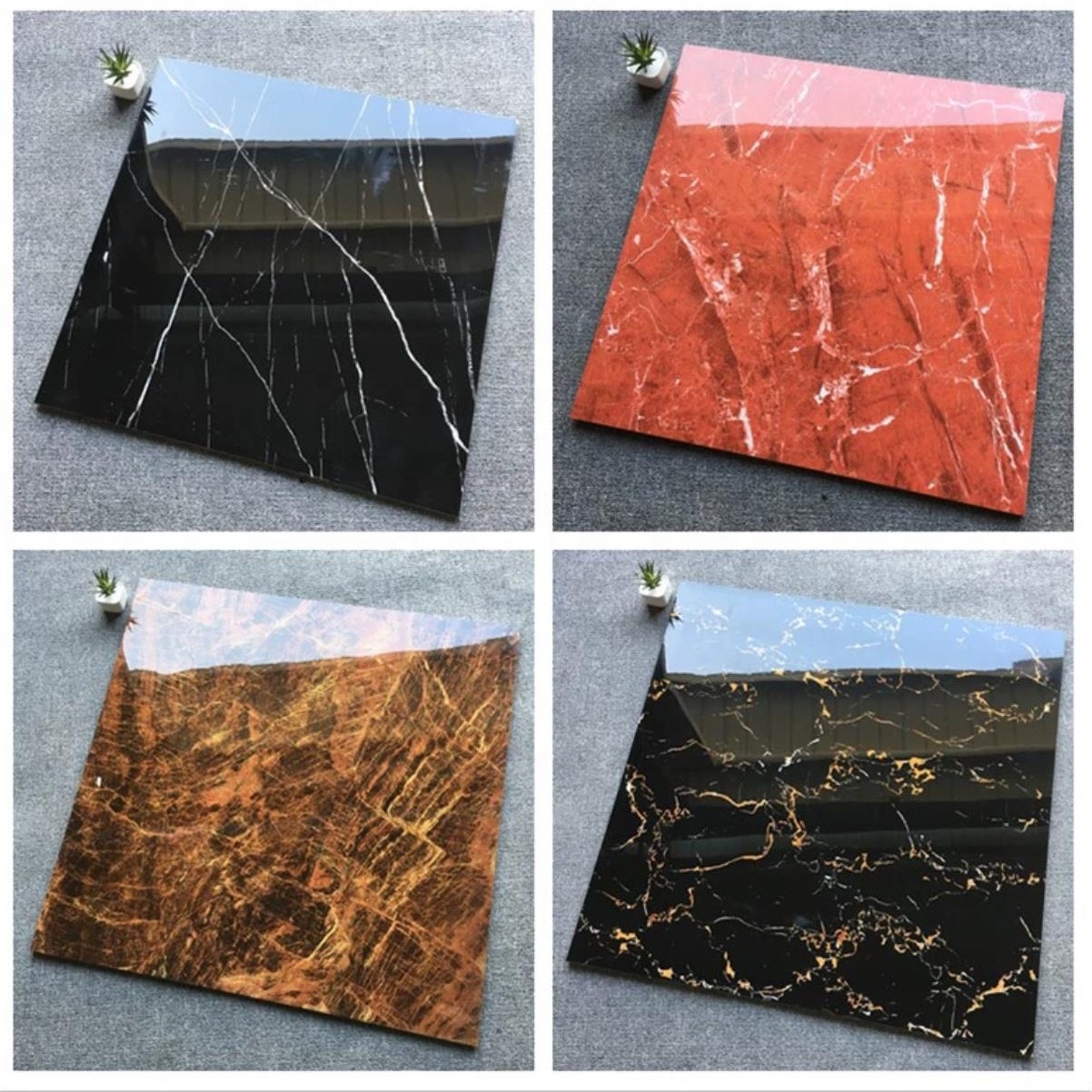 Factory Price Wholesale Cheap Polished brown marble look stone texture red custom size black gold floor tile