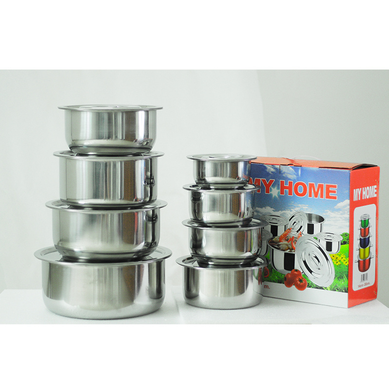 8 Piece Induction food cuisines cooking indian hot pot set stainless steel casseroles with lids