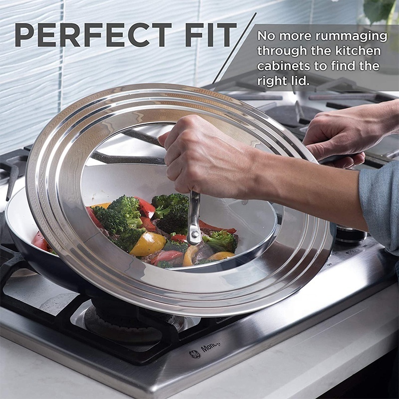 Kitchen Cookware Skillets Vented Cover Stainless Steel Tempered Glass Universal Lid for Pots and Pan