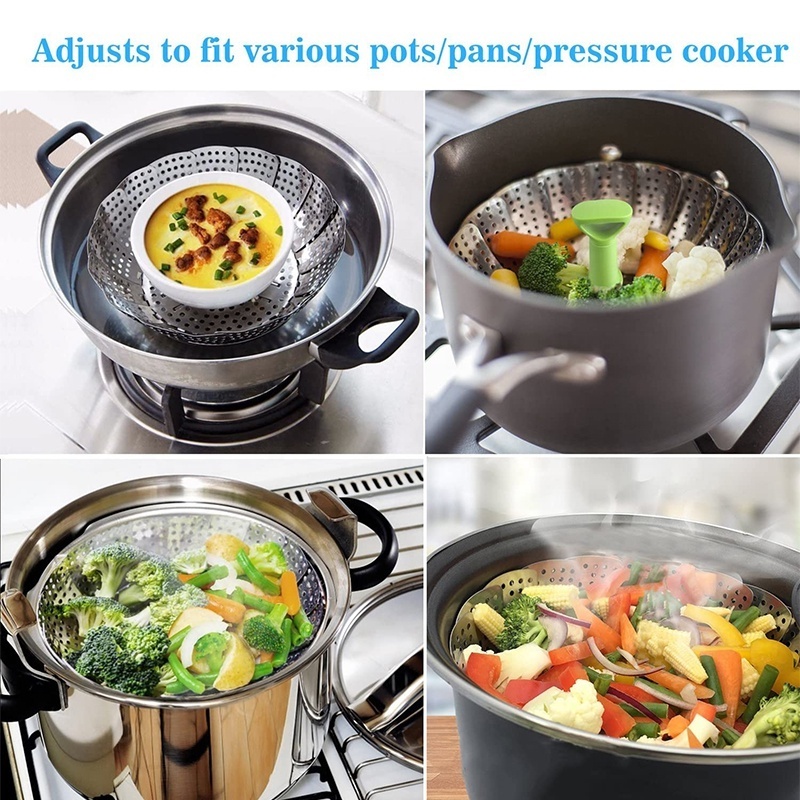 Expandable Steamer Insert Stainless Steel Vegetable Food Steamer Basket for Veggie Fish Seafood Cooking