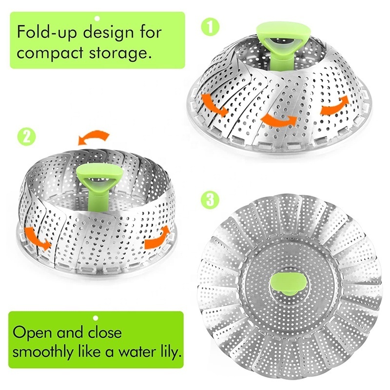 Expandable Steamer Insert Stainless Steel Vegetable Food Steamer Basket for Veggie Fish Seafood Cooking