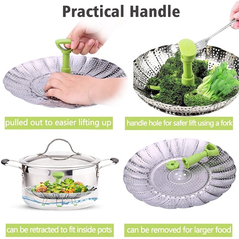 Expandable Steamer Insert Stainless Steel Vegetable Food Steamer Basket for Veggie Fish Seafood Cooking