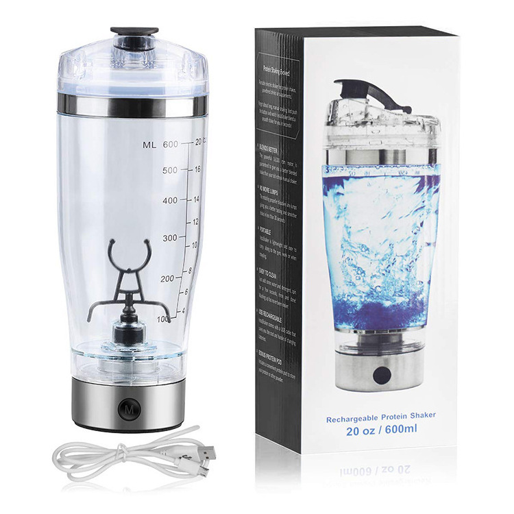 Logo Customized  Stainless Steel Mixer Cup 450/600ml USB Rechargeable Electric Shaker Bottle for Protein Powder