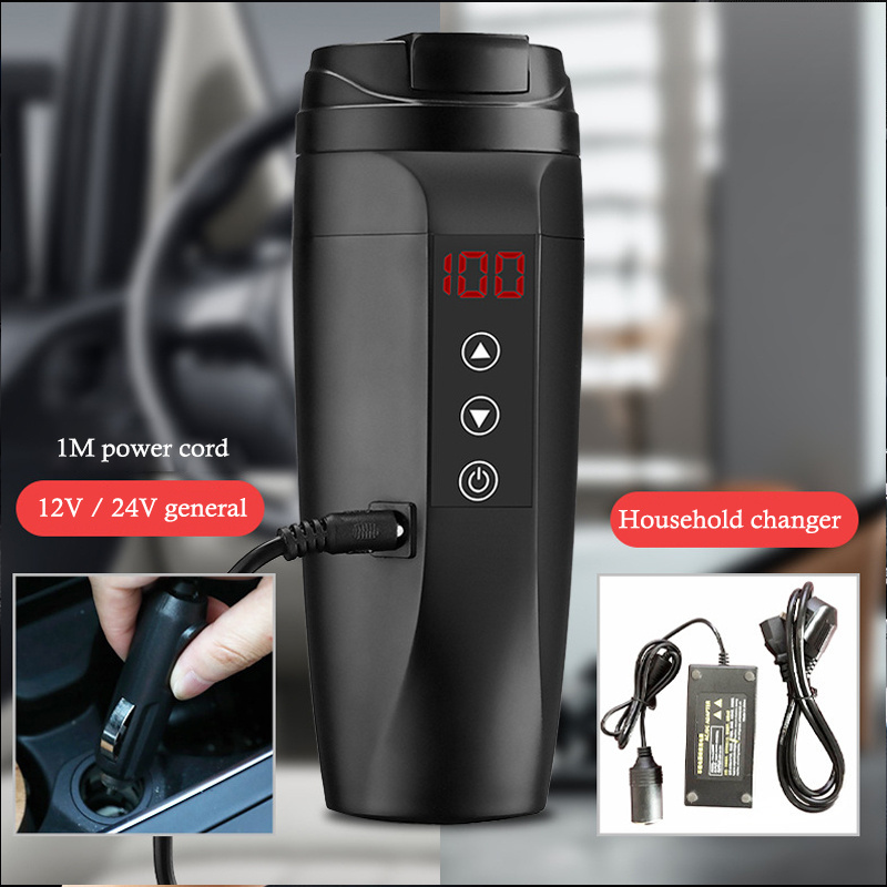 Electric Temperature Control Kettle 12V Boiling Stainless Steel Heating Coffee Cup Travel Tumbler Car Smart Mug