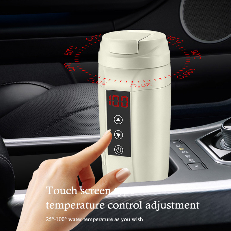 Electric Temperature Control Kettle 12V Boiling Stainless Steel Heating Coffee Cup Travel Tumbler Car Smart Mug