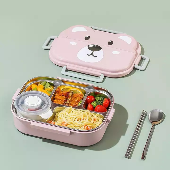 New style Eco Friendly Children Adult Cute Cartoon Kids School Office Food Grade Stainless Steel Tiffin Bento Lunch Box