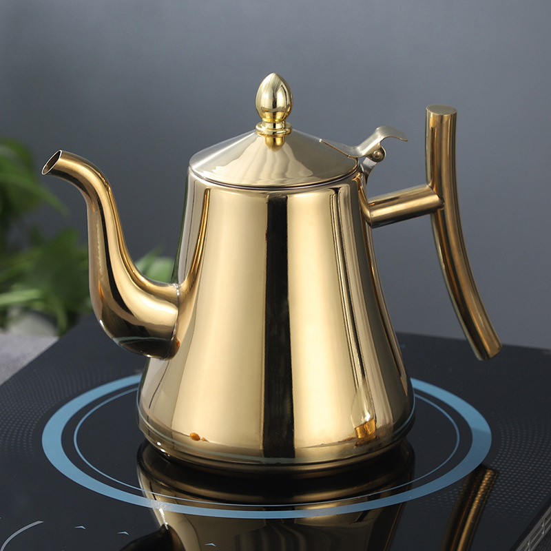 Golden Shiny Polishing Stainless Steel Tea Kettle Old Fashioned  Coffee Kettle With Filter Serving Arabic Kettle