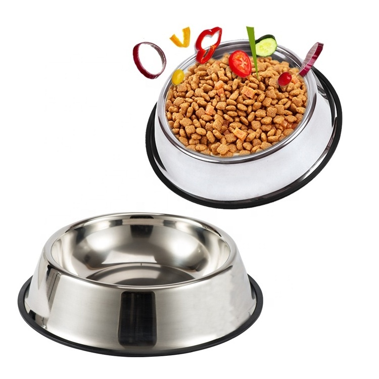 Premium pet food water slow feeder bowl non-skid silicone stainless steel dog bowl with rubber base