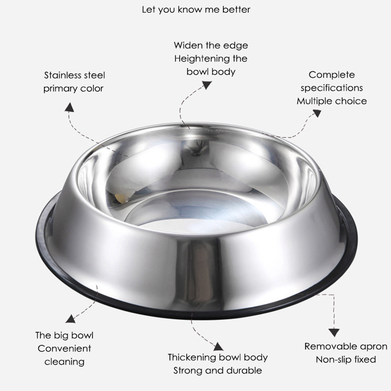 Premium pet food water slow feeder bowl non-skid silicone stainless steel dog bowl with rubber base