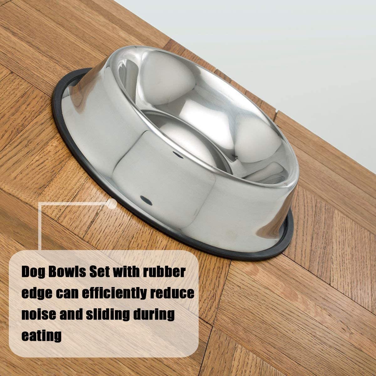 Premium pet food water slow feeder bowl non-skid silicone stainless steel dog bowl with rubber base