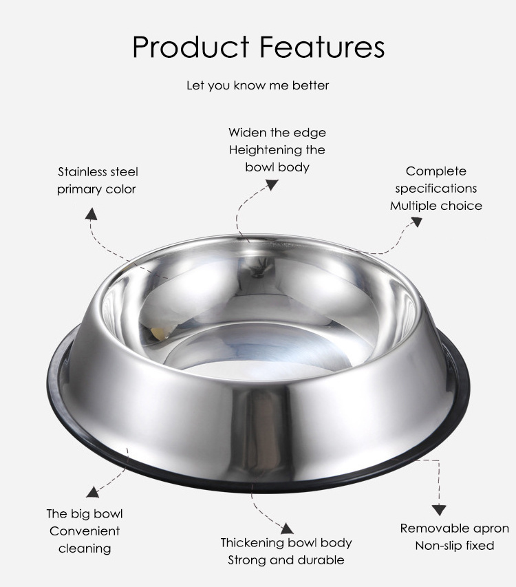 Premium pet food water slow feeder bowl non-skid silicone stainless steel dog bowl with rubber base